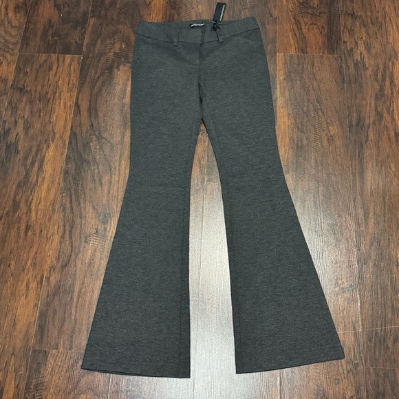 Express Design Studio Modern Stretch Charcoal Flared Trousers Y2K Vintage 4 NWT - Picture 1 of 11